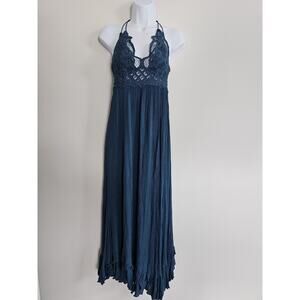 Free People FP One Dress Womens Small Adella Blue Maxi Lace Boho Festival Hippie